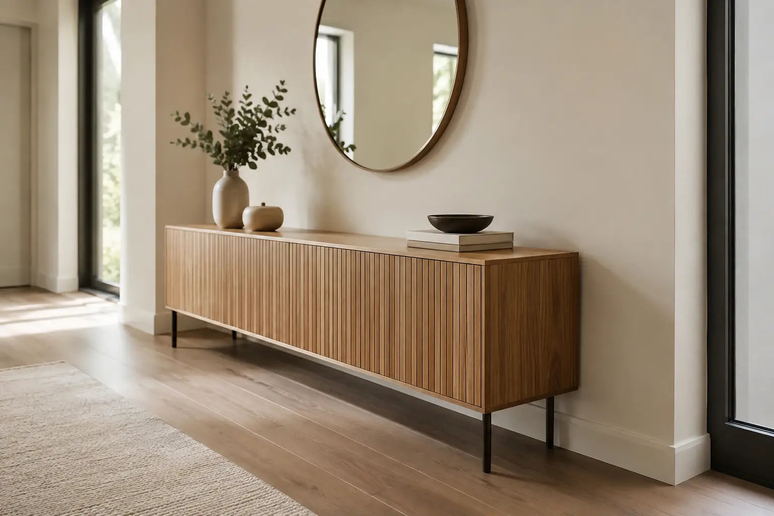 Schmaler Sideboard für die lange Wand, das passt
